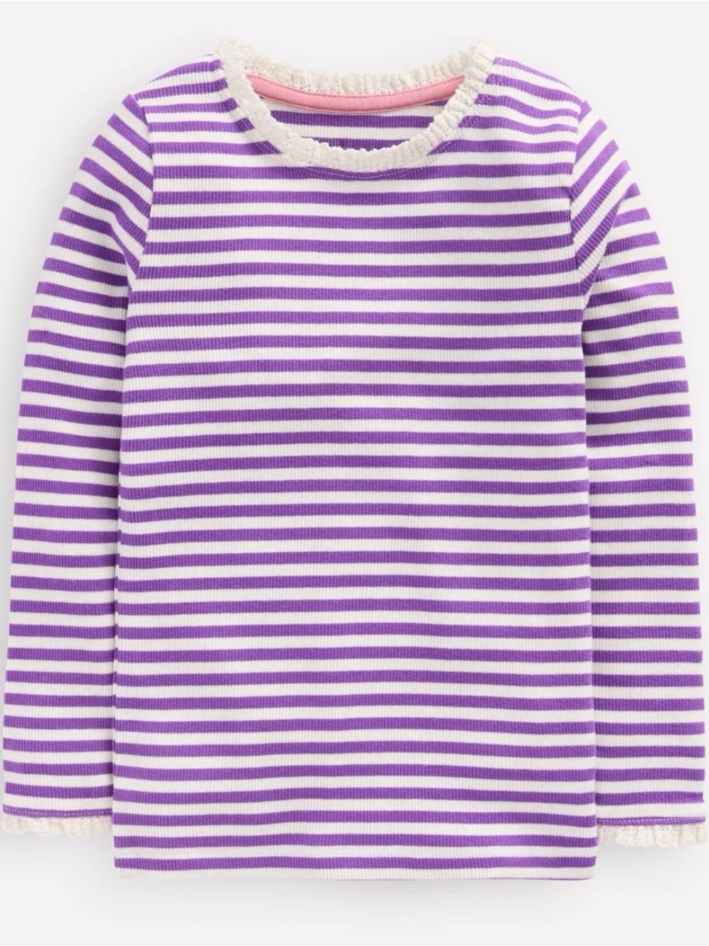 Mini Boden Ribbed Long Sleeve T-shirt Purple Topaz Stripe